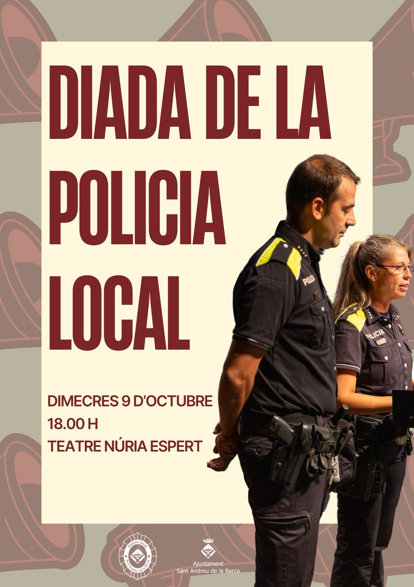 👮‍♂️La Policia Local celebra el pròxim 9 d'octubre la seva Diada

🚓L'acte que reivindicarà la seva tasca a la ciutat estarà obert per a tota la ciutadania

🕕A les 18.00 hores
📍 Teatre Núria Espert