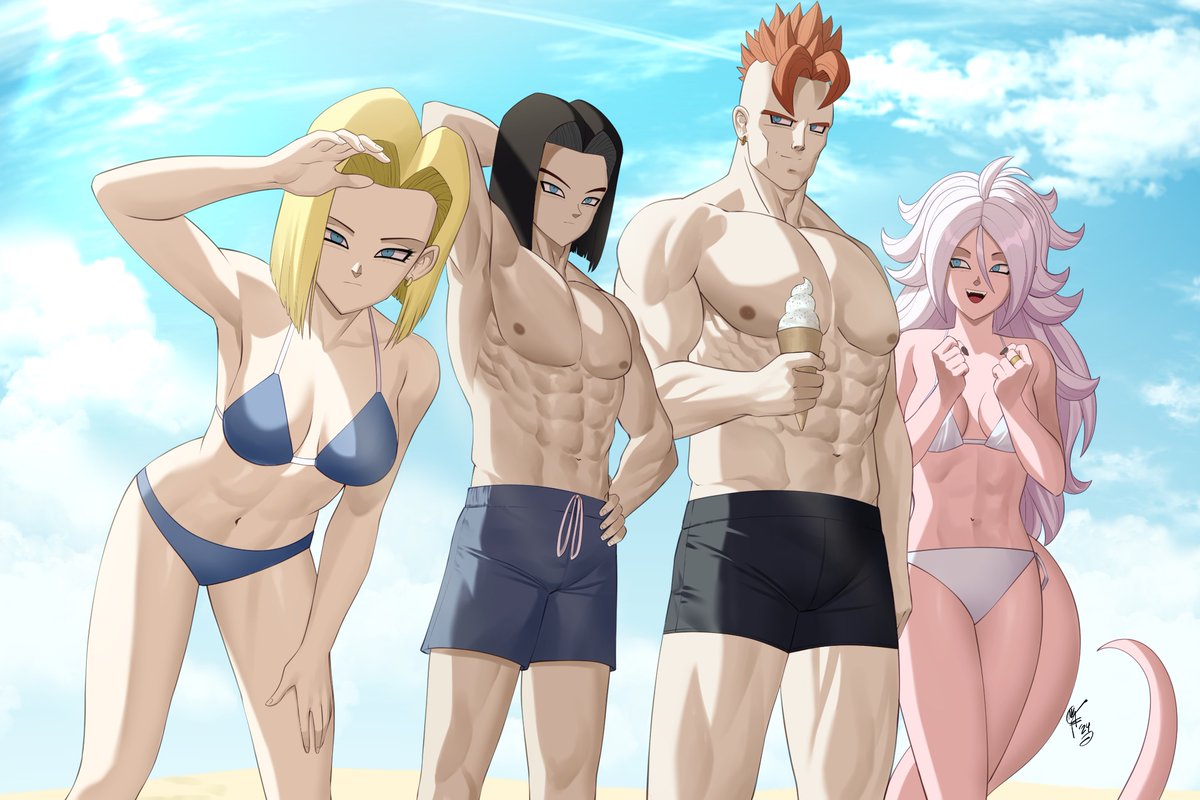 Beach day. And it’s bright 🌞 
#dragonball #android18 #android21 #android17 #android16
