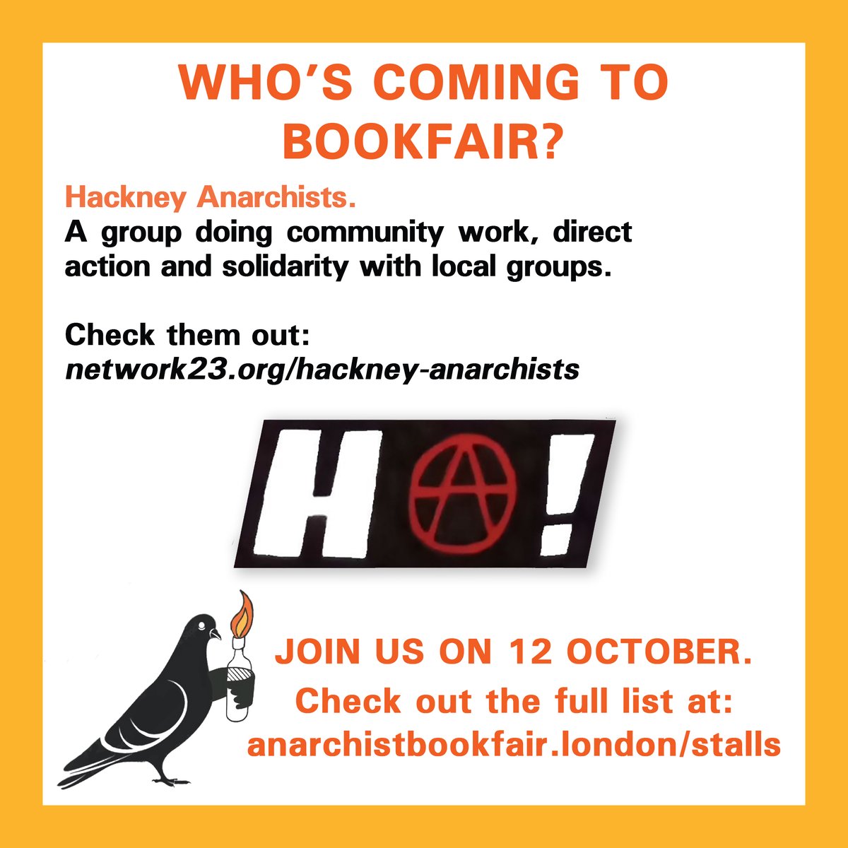 Anarchist Bookfair in London (@bookfairldn) on Twitter photo 8 Days to go!
We must devastate the avenues where the wealthy live.
-Lucy Parsons
Featured Stall: <a href="/HackneyAnarchs/">HackneyAnarchists</a> 8 Days to go!
We must devastate the avenues where the wealthy live.
-Lucy Parsons
Featured Stall: <a href="/HackneyAnarchs/">HackneyAnarchists</a>