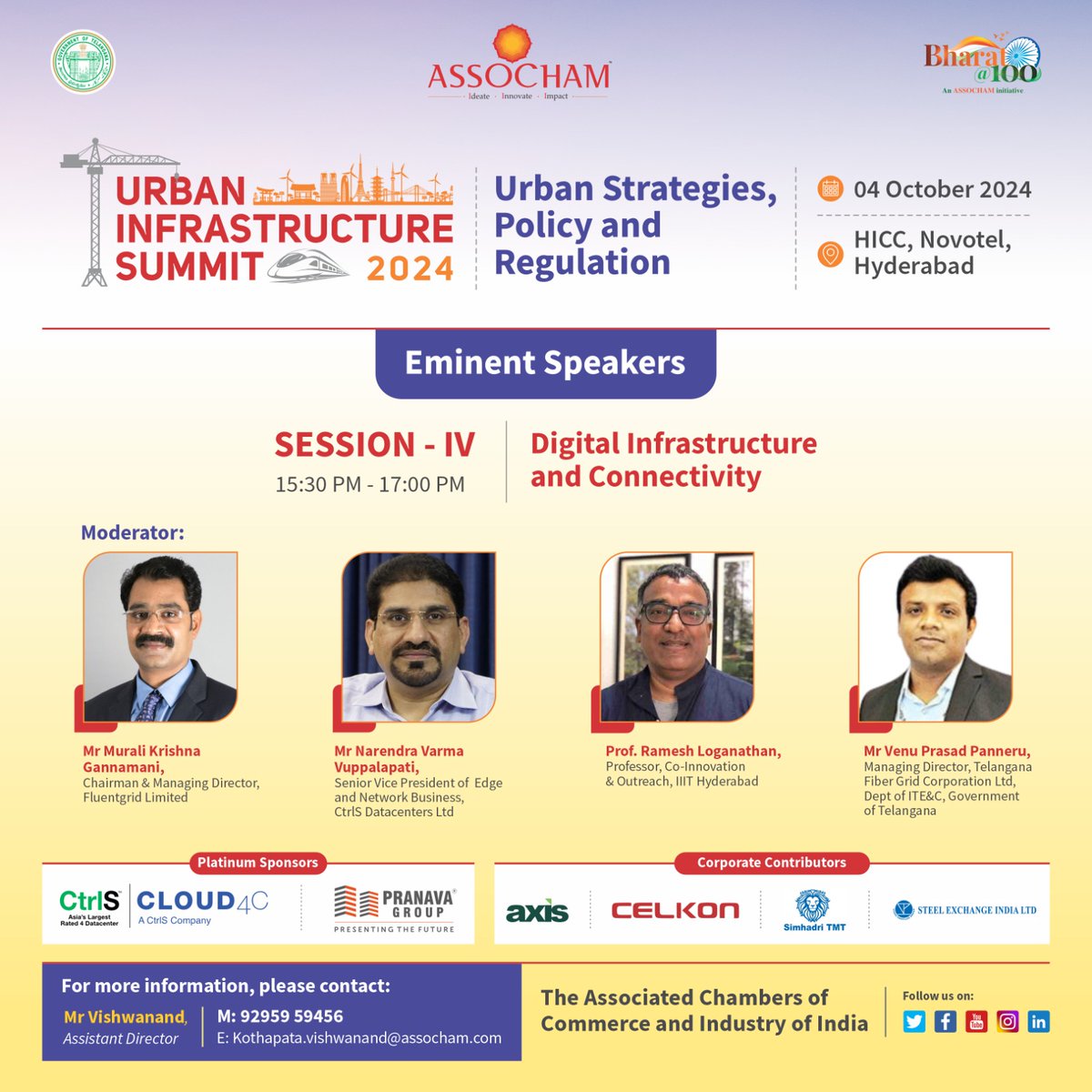 ASSOCHAM4India's tweet photo. Be a part of #UrbanInfrastructureSummit 2024 tomorrow, curated by #ASSOCHAM Telangana State Development Council. Gain insights on this year's theme, “Urban Strategies, Policy, and Regulation,” in the presence of Chief Guest Sri Komatireddy Venkat Reddy, Hon’ble Minister for Roads & Buildings and Cinematography, Government of Telangana, and Guest of Honour Sri Ponnam Prabhakar, Hon’ble Minister for Transport and BC Welfare, Government of Telangana. Learn more on the subject during the special address and sessions.
🗓️ Oct 4, 2024
📍Hyderabad
@MoHUA_India,@Axis_Energy_,@cloud4cservices,@CelkonMobile,@CtrlSDC,@pranava_group,@SimhadriTMT,@srikanthbadiga