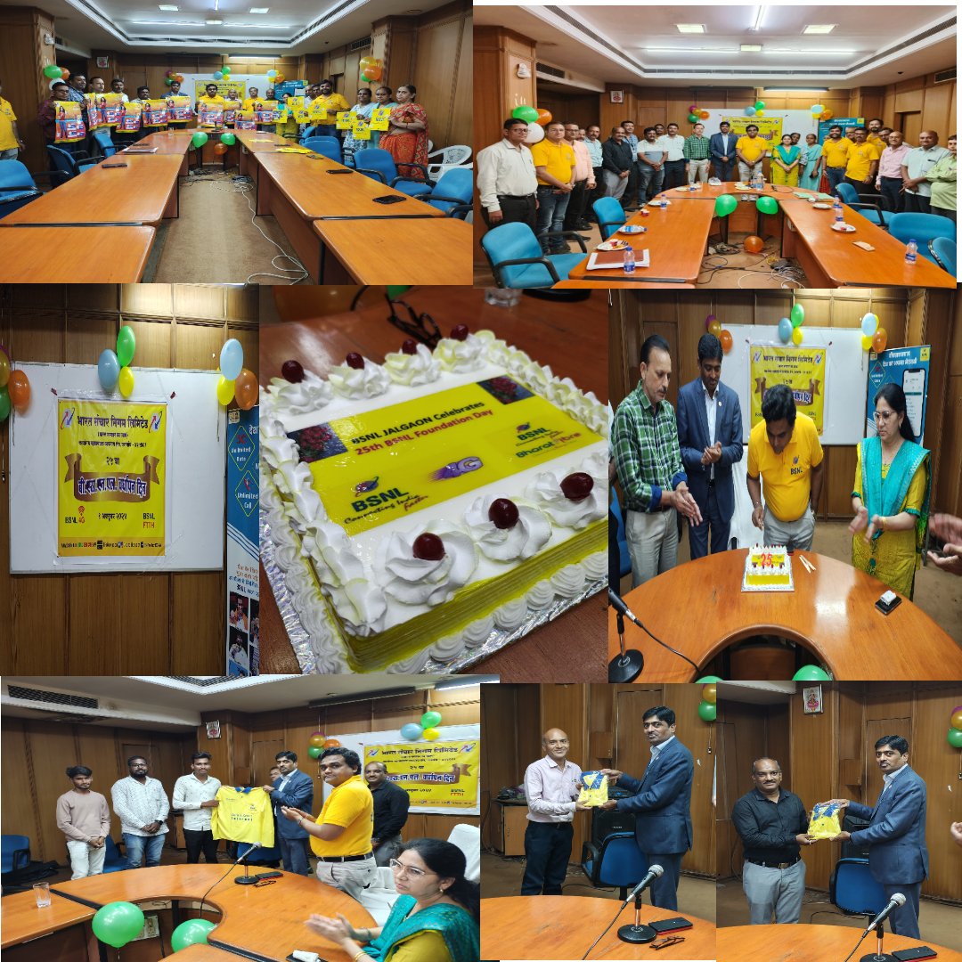 Bsnljalgaon's tweet photo. 25th BSNL Foundation Day celebrated at Jalgaon, MH in Chairmanship of GM Jalgaon Shri Mahesh Kumar along with Chief Guest Shri Deshamukh Regional Manager BoB and in presence of all officers and officials of Jalgaon SSA. #BSNL #bsnl4g  #BsnlFiber @BSNLCorporate @BSNL_MH https://t.co/puykmdv2jt