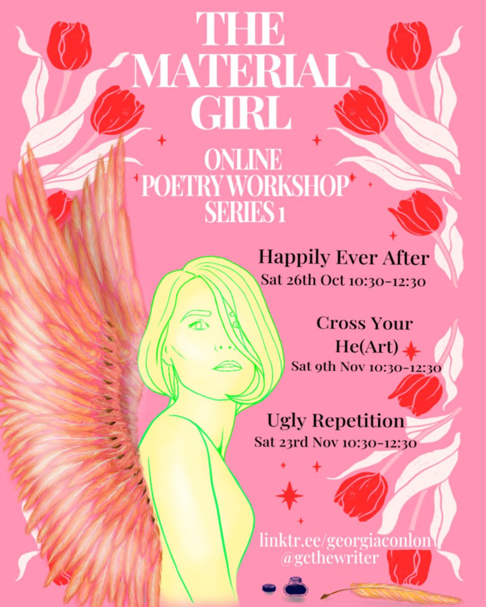 GCtheWriter's tweet image. Happy #NationalPoetryDay2024! Come and do some workshops with me in October and November 🌹 Link for tickets: linktr.ee/georgiaconlon