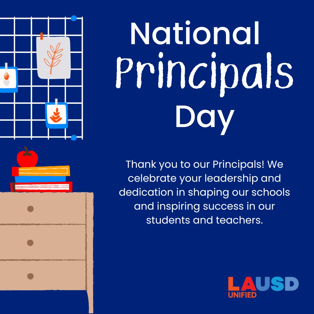 LAUSDHR's tweet photo. From LA Unified's Human Resources, Happy National Principals Month! Principals are the heart of every school, empowering and inspiring students and teachers to reach their full potential. This month, we celebrate their dedication, leadership, and tireless commitment to education! Join us as we recognize our Principals of the Month each day in October. #BeyondLimits #ReadyForTheWorld #LAUSDFamily #ThankAPrincipal #NationalPrincipalsMonth #LAUSD @LASchools