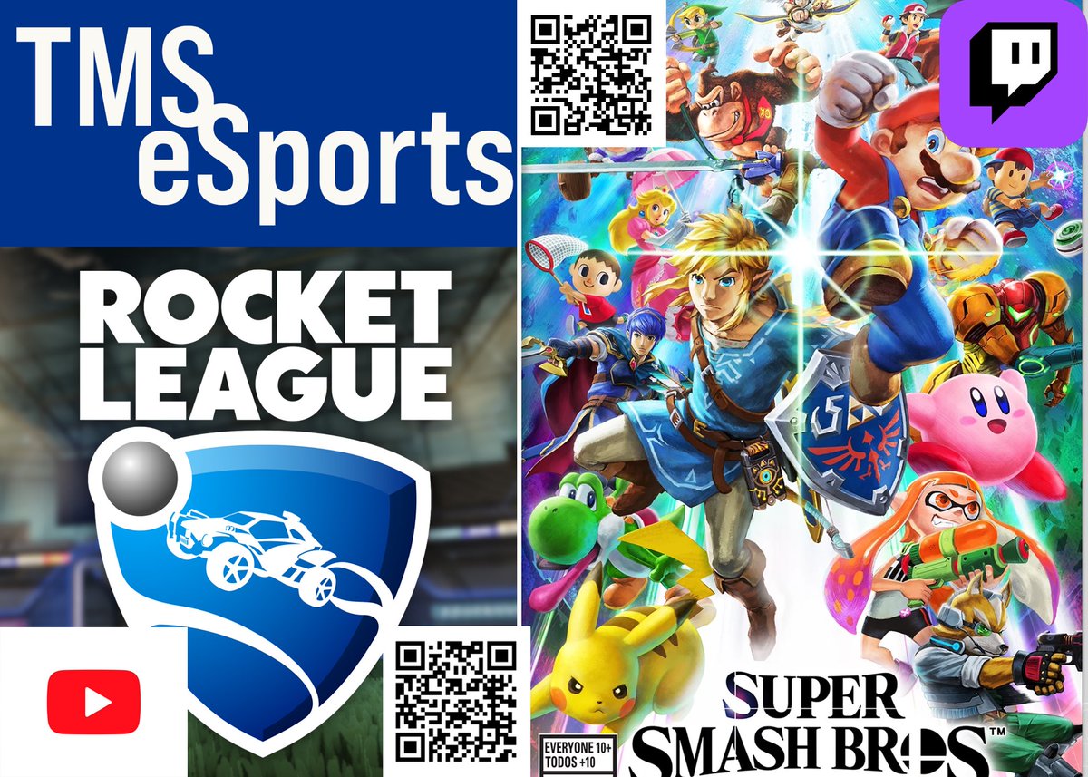 It’s match day! Your Hillers are back in action competing in Rocket League and Super Smash Brothers Ultimate at 4PM! You can tune into both streams by scanning the QR codes below! Rocket League is live on Twitch. Smash is live on YouTube! See you there Hiller Nation! #gohillers
