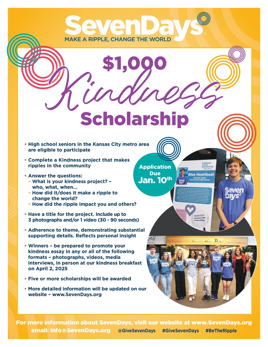Seniors, here's a new scholarship opportunity for you! 📣
Head to sevendays.org for the application info!