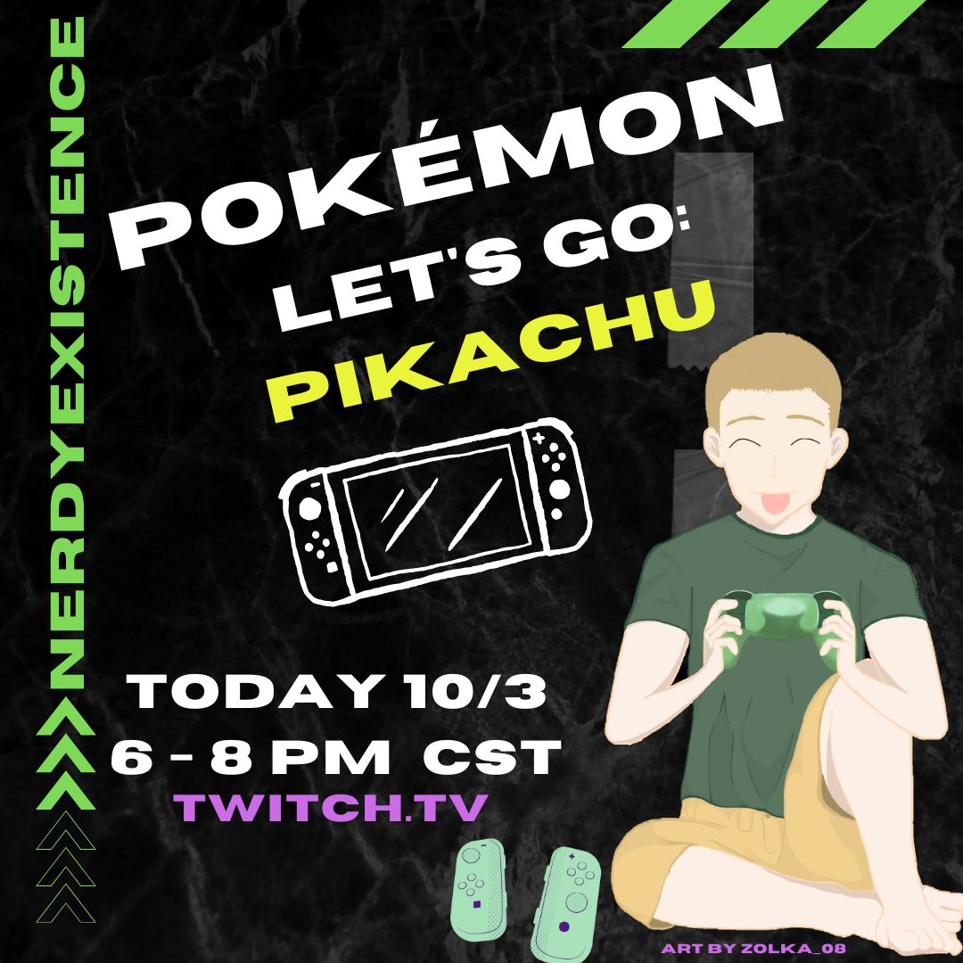NerdyExistence's tweet image. Playing the pokemons tonight with Let&apos;s Go: Pikachu, 6 pm Cst. Hope you can stop by. 🔗 in bio. #Pokemon #pikachu #noobstreamer
