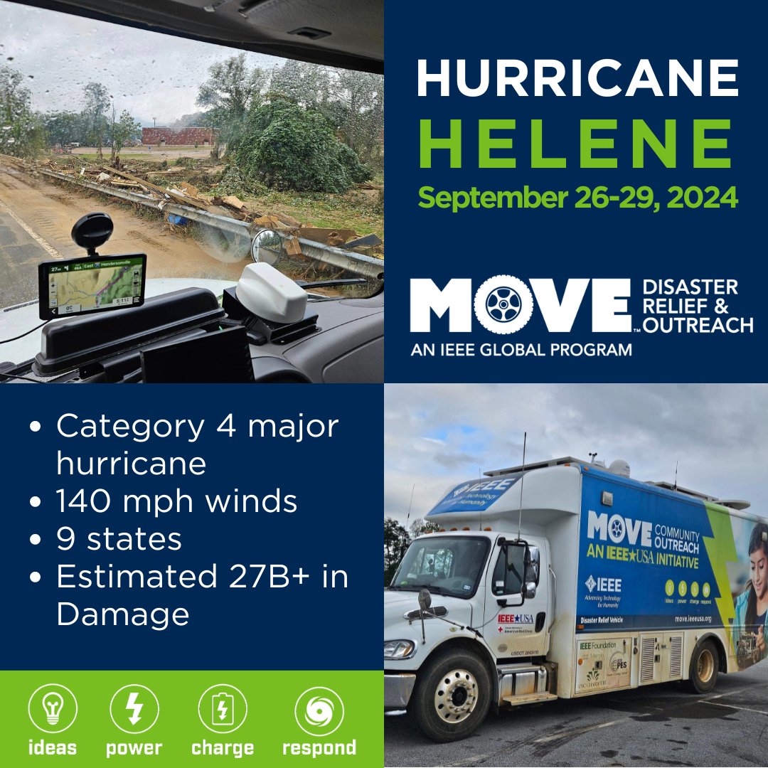 Hurricane Helene has devastated communities, displacing families and destroyed homes. IEEE MOVE USA has deployed aid to Asheville, NC &amp; Florida to support relief efforts. To learn more or help make a difference: move.ieeeusa.org/2024/10/hurric… #HurricaneHelene #Donate #IEEE #asheville