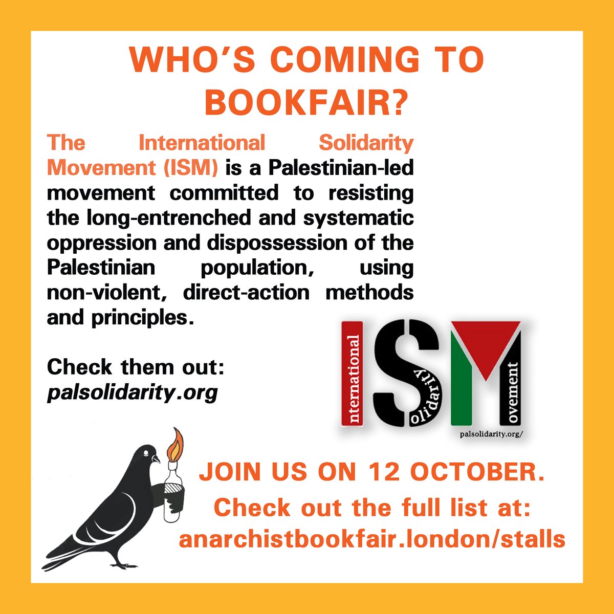 Anarchist Bookfair in London (@bookfairldn) on Twitter photo 8 Days To GO!
Concentrated power can be always wielded in the interest of the few and at the expense of the many.
- Lucy Parsons
Featured Stall: <a href="/ISMPalestine/">ISM Palestine</a> 8 Days To GO!
Concentrated power can be always wielded in the interest of the few and at the expense of the many.
- Lucy Parsons
Featured Stall: <a href="/ISMPalestine/">ISM Palestine</a>