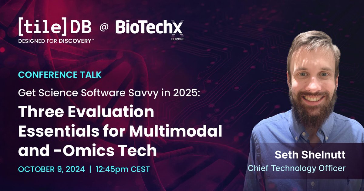 tiledb's tweet photo. 💡Do you have the right technology to power your #multiomics research &amp; discovery in 2025?

Don't miss CTO @Shelnutt2's session at #BioTechX Europe on October 9 at 12:45 PM CEST to learn about the evaluation criteria for #multimodal and #omics tech. https://t.co/fONXG2C858