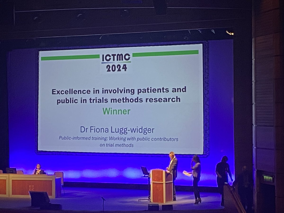 Prize session at #ictmc2024. 

Congratulations to all winners, very highly deserved.

Well done to @FionaLuggWidger on her prize for Excellence in Involving patients and public in trials👏🏻👏🏻👏🏻

<a href="/ResearchWales/">Health and Care Research Wales</a> @ictmc2024