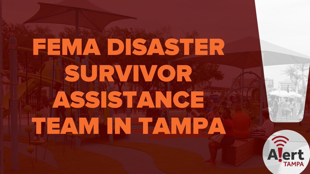 CityofTampa's tweet photo. FEMA Disaster Survivor Assistance Team is now onsite at the DeSoto Park Comfort Station to assist individuals to apply for federal disaster assistance or have questions on their application.

Apply today at https://t.co/6CjzXlQB1n. https://t.co/Jy8ca9tFdi