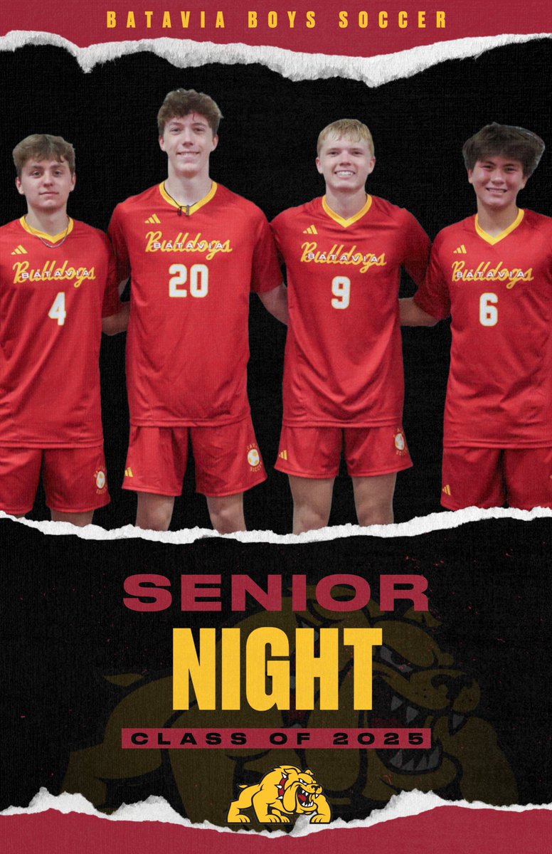 It's Senior Night! 🎉

Come out and support Batavia Boys Soccer as they take on Wheaton Warrenville South tonight at 7:00pm! Let's celebrate our seniors and cheer for the Bulldogs! 

Can’t make it? Watch live here: fan.hudl.com/usa/il/batavia…