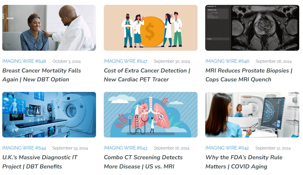 Issue 648 of The Imaging Wire is live! Top stories: 

- Breast Cancer Mortality Falls Again
- Are Women Missing Mammograms?
- Siemens Healthineers Gets FDA Nod for DBT
- AI Links BAC to Cardiovascular Risk

... and much more at buff.ly/3Y7O1Vf. 
#radiology