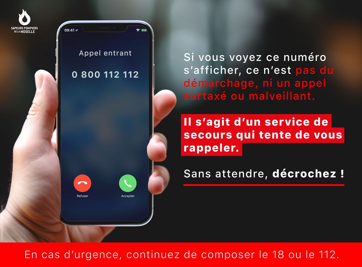 SDIS57's tweet photo. #InfoUtile ☎️ | 0️⃣ 8️⃣0️⃣0️⃣ 1️⃣1️⃣2️⃣ 1️⃣1️⃣2️⃣, mais c'est quoi ce numéro qui tente de m'appeler ?
ℹ️ Il s’agit du numéro unique pour les sapeurs-pompiers, la police nationale ou encore la gendarmerie nationale pour joindre les particuliers depuis le 1er octobre 2024. https://t.co/O6mCAVsnbv