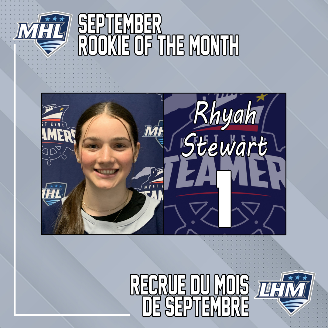 The MHL has named Rhyah Stewart of the <a href="/WKSteamers/">West Kent Steamers</a> as the Top Rookie for September

Honourable Mention - Jacob Rhyno <a href="/Valley_Wildcats/">Bage Valley Wildcats</a> 

themhl.ca/steamers-stewa…