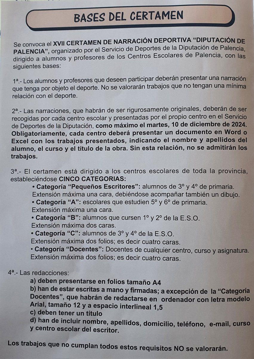 cpsofiatartilan's tweet photo. CERTAMEN DE NARRACIÓN DEPORTIVA DE LA DIPUTACIÓN PROVINCIAL
¡¡Os animamos a participar!! https://t.co/udL8gmRFOE