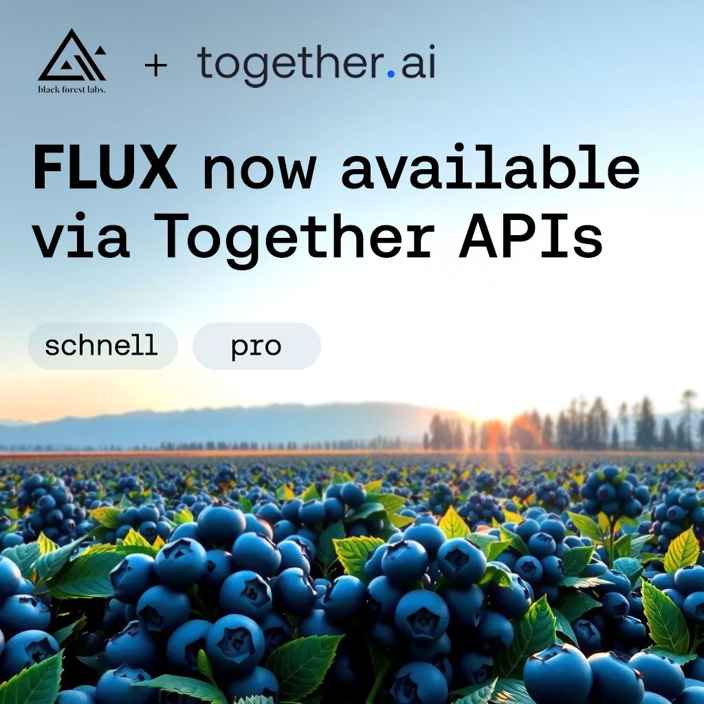 FLUX has arrived on Together AI, and it's faster and more powerful than ever.

We’re one of the exclusive launch partners for FLUX1.1 [pro], <a href="/bfl_ml/">Black Forest Labs</a> latest premium high-performance model.

Plus we’re giving developers 3 months free access to FLUX.1 [schnell] via our