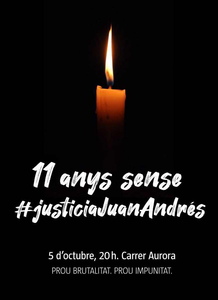agoraJuanAndres's tweet photo. Aquest dissabte, dia 5, fa 11 anys de l'assassinat de Juan Andrés Benítez per part dels Mossos 🥵. Com cada any, li farem un homenatge d'espelmes. 🕯️20 :00h. Porta la teva espelma!
Reviseu els vídeos curts (duren pocs segons) d'aquest post: Són #memòriahistòrica del Raval i Bcn⬇️ https://t.co/uup8nrMSLB