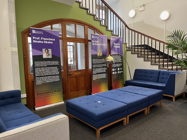 Great to see new Black History Month banners up in the Physics foyer! For October we'll be celebrating the achievements + research of some trailblazing Physics pioneers who exemplify the excellence and creativity found in the black community 💖🔭💡#blackhistorymonth