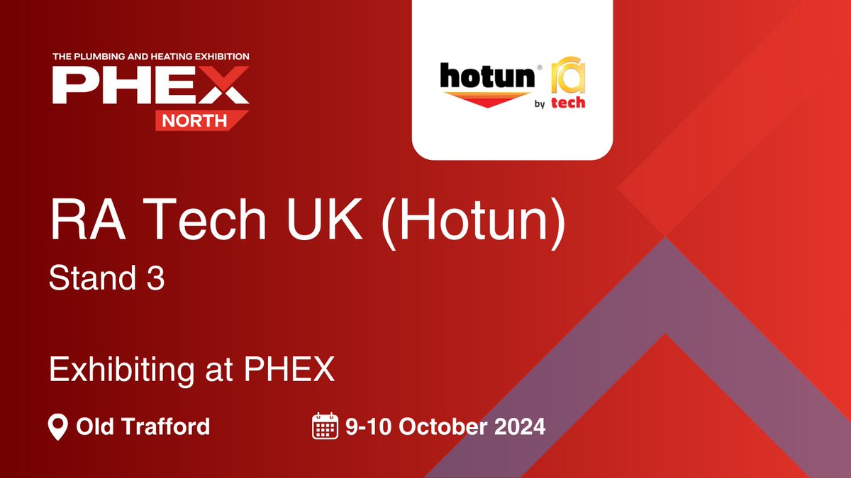 PhexShow's tweet photo. Great to have @RAtechUKLtd (stand 3) at this year's #PHEXNorth, get hands-on with the hotun 100C range of products. Book your free tickets today: https://t.co/UFAIhfJFVA 🙌 #PHEX30 #PHEX #Plumbers #HeatingEngineers #PHEXNorth #PHEXinManchester #PHEX2024 #Installers https://t.co/4qVGYTCfCh
