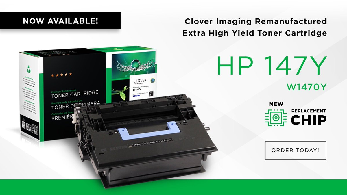 NOW AVAILABLE!! Clover Imaging's remanufactured HP 147Y cartridges. These cartridges are designed to meet or exceed OEM brand print quality. The 147Y offers increased productivity and significant cost savings. 
bit.ly/47OtJU0