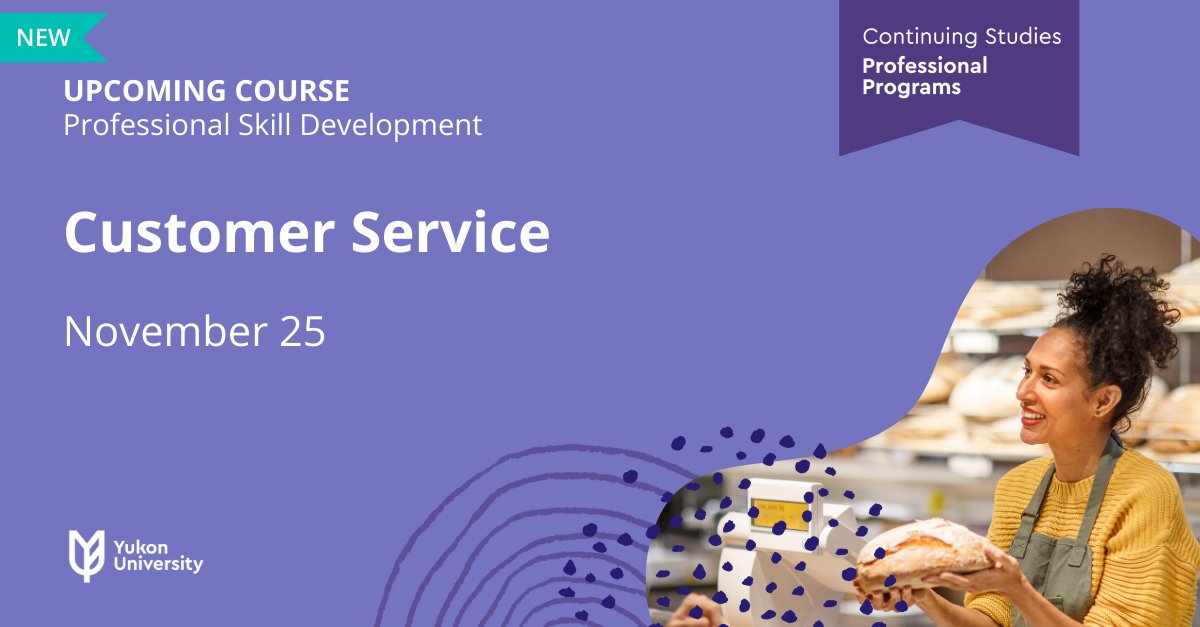 NEW COURSE! 

Ready to excel in customer service?

This course equips you with skills to navigate interpersonal dynamics, solve problems effectively and handle difficult interactions.

➡️ yukonu.ca/programs/cours…

#ProfessionalGrowth #CustomerService #ContinuingEducation
