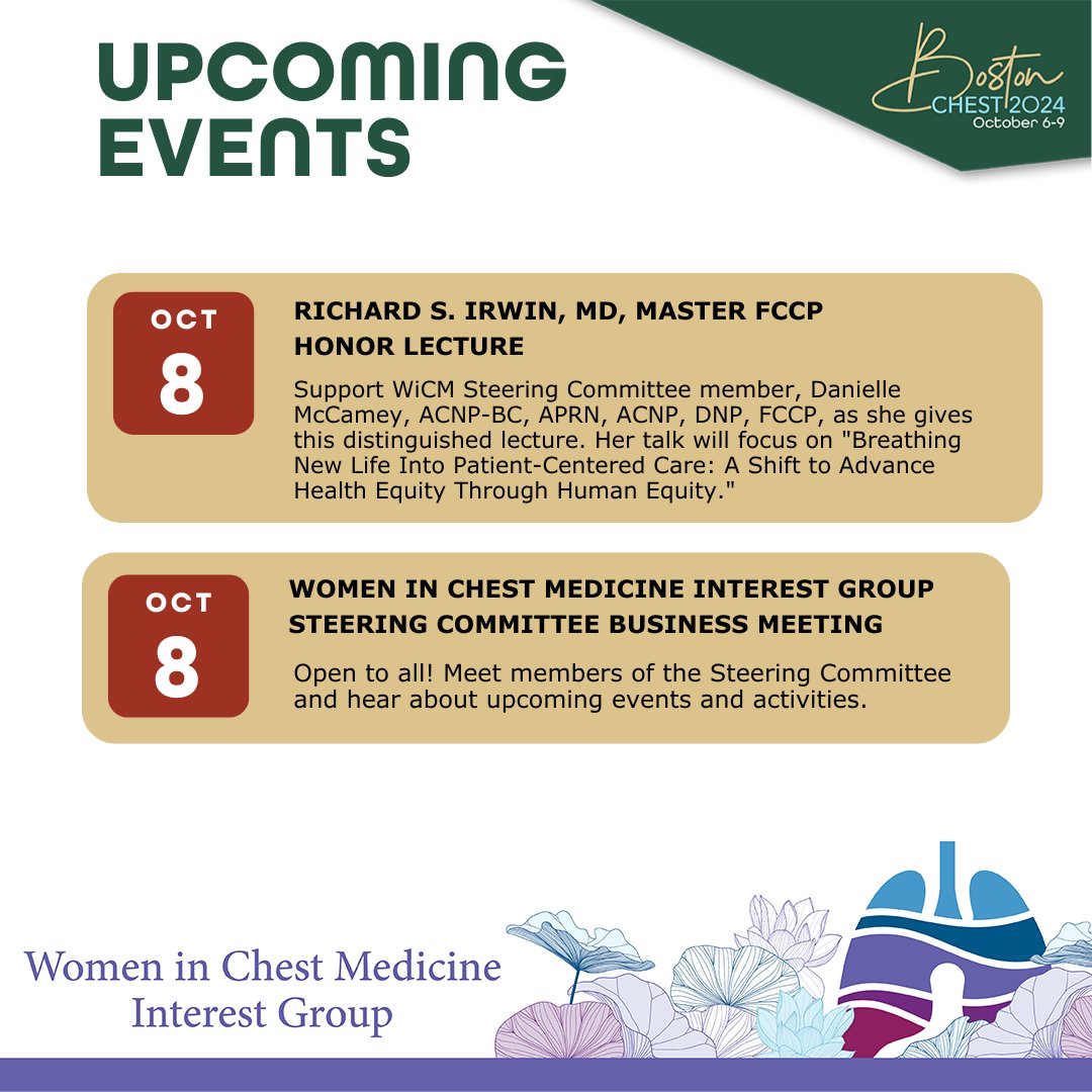 Don’t miss the Women in Chest Medicine Interest Group events and sessions at #CHEST2024! Learn more and get involved: hubs.la/Q02RX12q0
#WomenInMedicine #WiCM