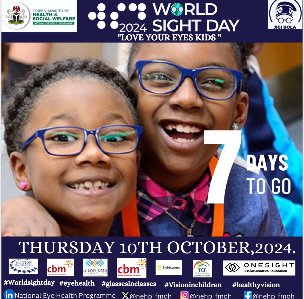 NEHP_FMoH's tweet image. In 1 week, we come together to focus on the health of one of our most precious senses – our sight. #2024WorldSightDay is almost here! And the theme this year is “LoveYourEyesKids” #EyeHealthMatters #GlassesinClasses #HealthyVision #EyeCareforall