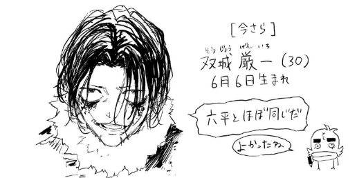ち Age reveals: Rokuhira Kunishige; born 5th of June (37 at the time