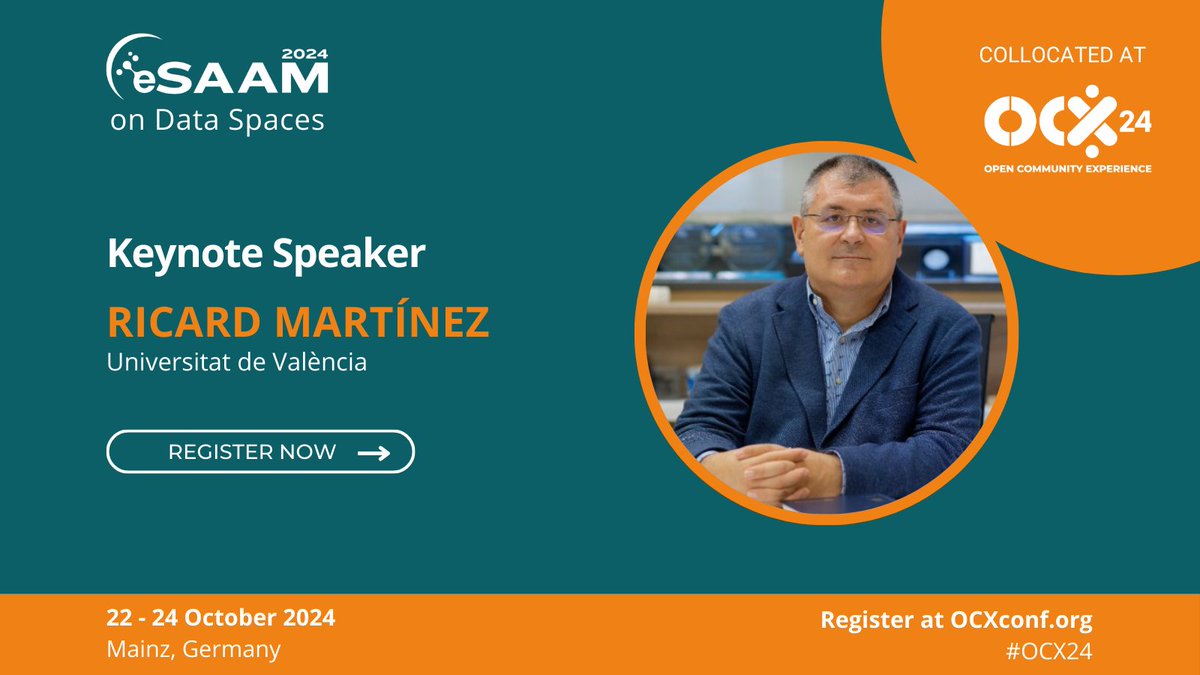 EclipseFdn's tweet image. 👋We’re excited to introduce you to @ricardmm, Ph.D. in Law from @UV_EG, and keynote speaker at #eSAAM2024 at #OCX24.
He will be presenting about health #dataspaces and infrastructures on 22 October.

Register today! hubs.la/Q02Q4PZV0