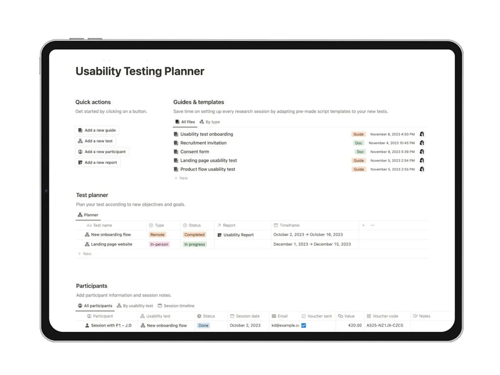 NotionInsider's tweet photo. ❤︎ Templates We Love

Usability Testing Planner by Tina Iurkova (@heytinaux)

With this template, you can: 
• Plan and conduct usability tests.
• Manage participant data and sessions.
• Generate actionable usability reports. https://t.co/D90migHesh