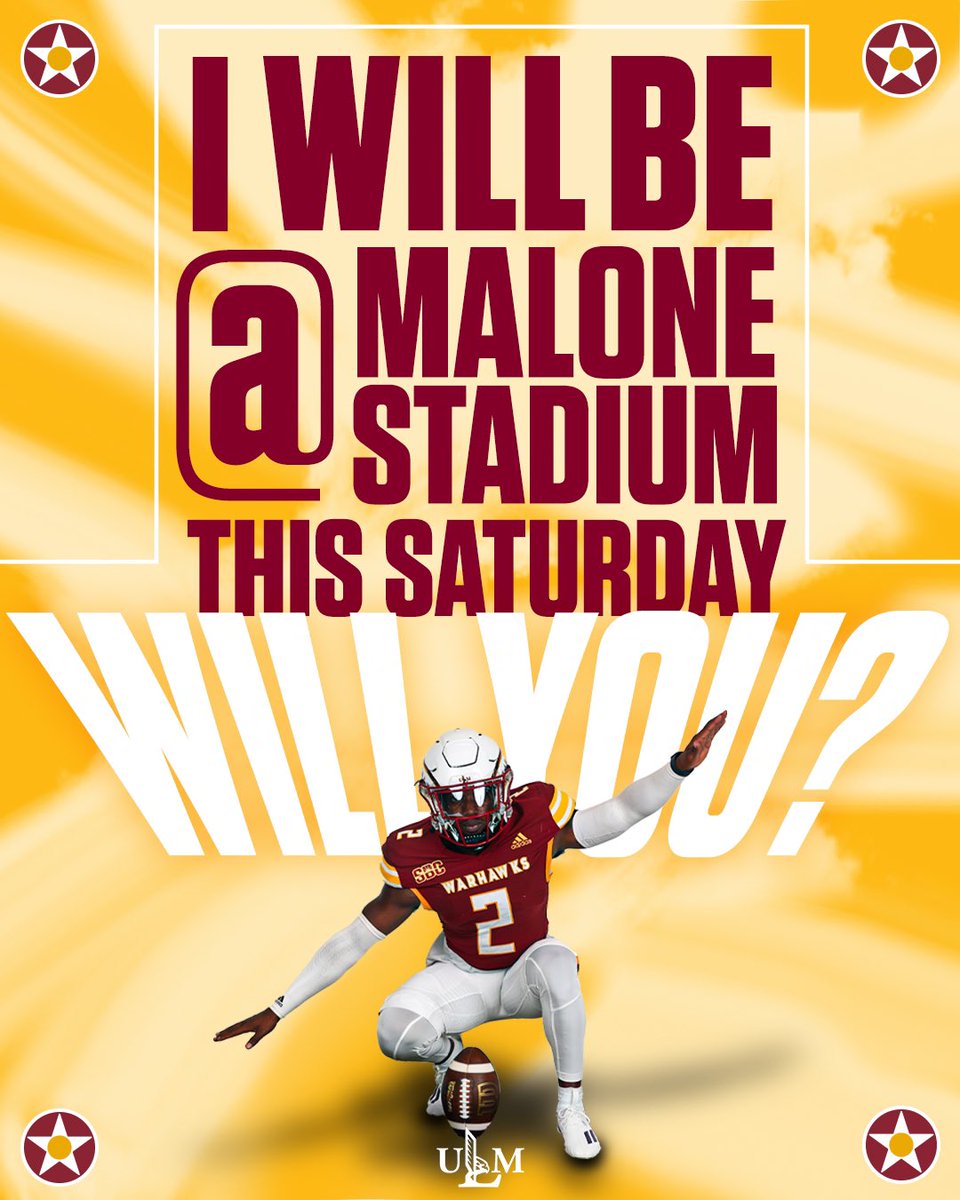 ULM_FB's tweet photo. (1) Post this graphic to AND tag three (3) of your friends you are rolling up to Malone Stadium with on Saturday and include #PackMalone in your post! https://t.co/p6NLNtrrYO