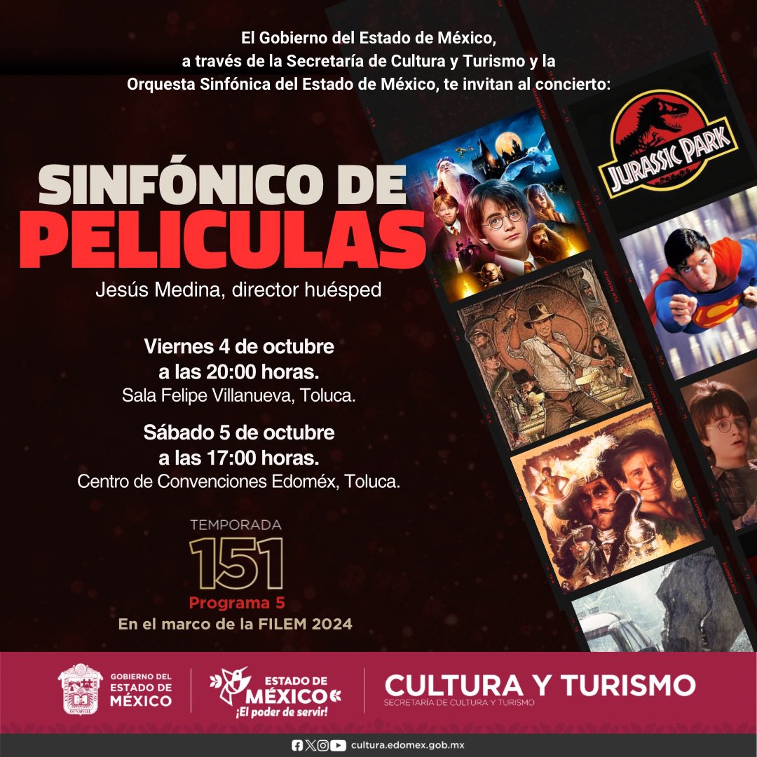 OSEMoficial's tweet photo. Este fin de semana presentaremos el concierto “Sinfónico de Películas”.
Viernes 4, 20 h, Sala Felipe Villanueva, boletos en taquilla.
Sábado 5, 17 h, Centro de Convenciones Edoméx. Entrada Libre, cupo limitado.
Toda la información del #Programa5 en: https://t.co/5JGEGwETJC https://t.co/2ojWz61aDq