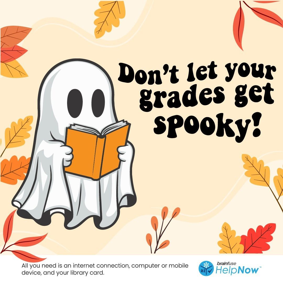 NSPLibrary's tweet image. #HelpNow: Spooky season is here, but your grades don&apos;t have to be! 👻 Get expert help with #Brainfuse HelpNow. Visit buff.ly/3Y7RiEa? #Brainfuse #HomeworkHelp #Halloween #NationalHomeworkDay #OctoberStudyTips