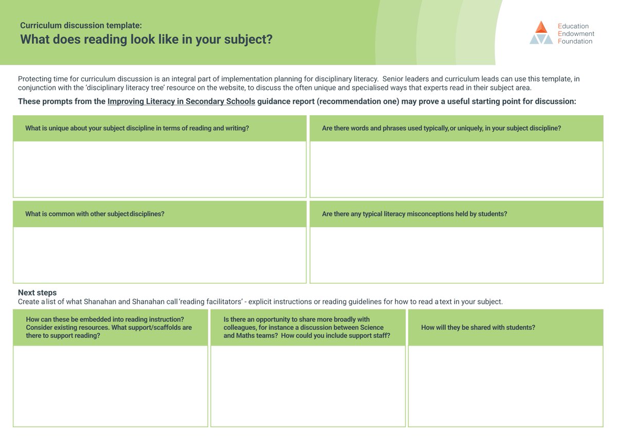 📚 “An integral part of implementation planning for disciplinary literacy is protecting time for curriculum discussion.”  Chloe Butlin, our literacy specialist introduces a resource to explore the unique ways that experts read in their subject area. 
 
eef.li/qaJdQn
1/2