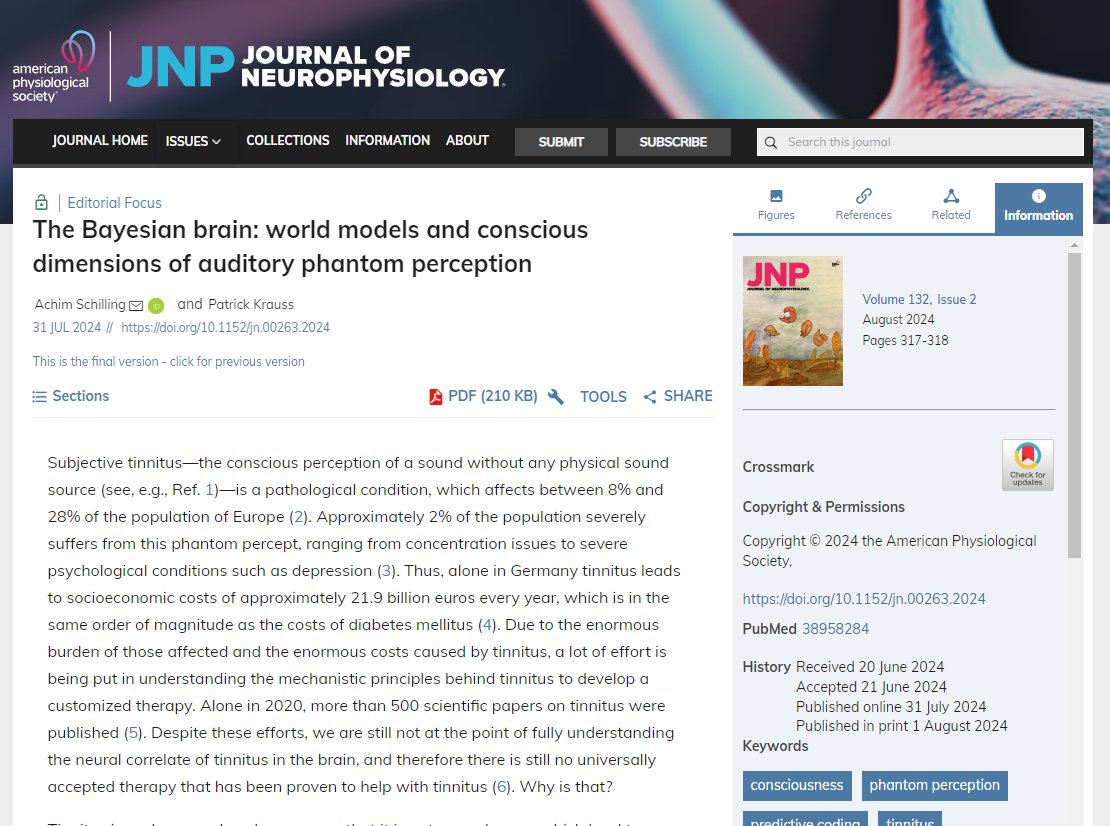JNeurophysiol's tweet image. 🔎Research in Focus "The Bayesian brain: world models and conscious dimensions of auditory phantom perception" by Achim Schilling and Patrick Krauss
ow.ly/GcqE50TA6VA
#tinnitus #PredictiveCoding #PhantomPerception