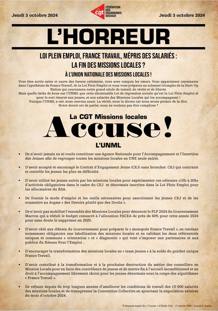 CGTMLHDF's tweet photo. La CGT Missions locales Accuse l’UNML !
Loi Plein Emploi, France Travail, Mépris des salariés : La fin des Missions Locales
#UNML #MissionsLocales #francetravail @CGT_ML @UNmissionlocale https://t.co/nd0rE3DCQe