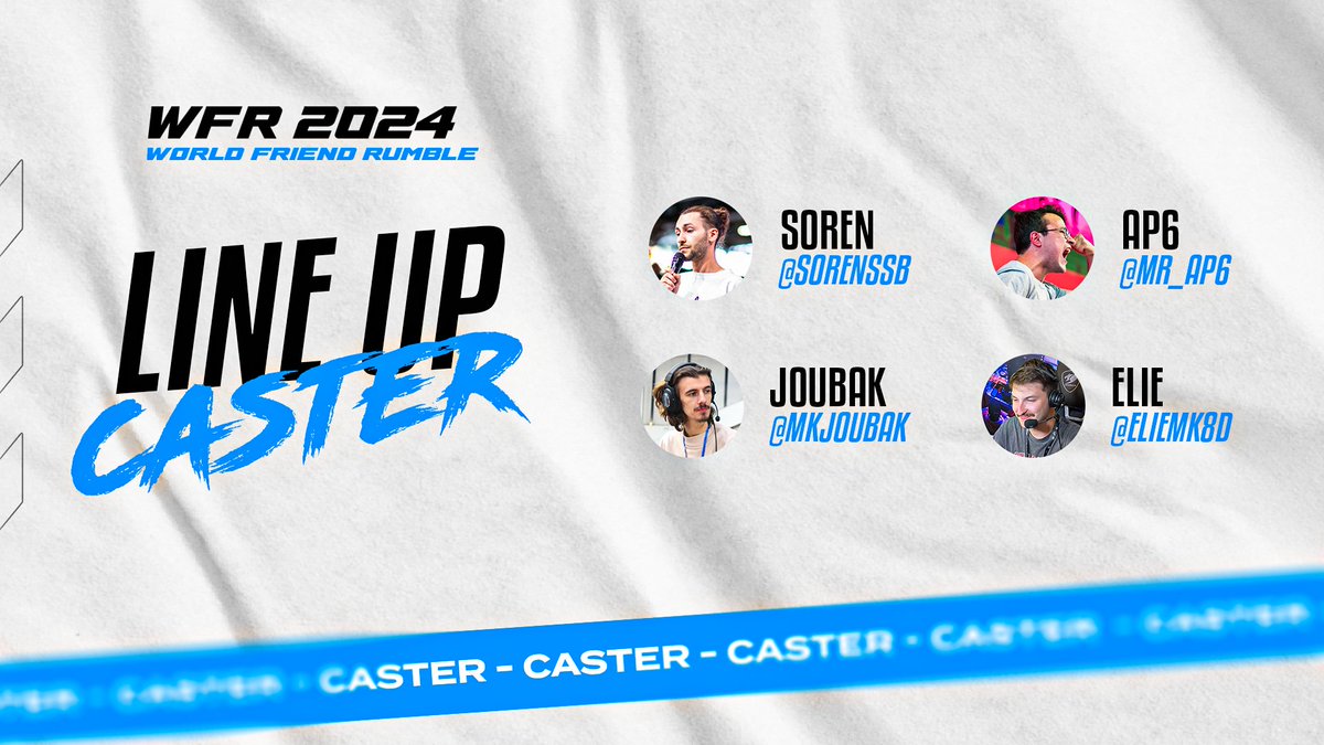 🇫🇷 Événement d'exception, casteurs d'exception !
Voici les 4 personnalités qui seront au micro du World Friend Rumble 🎤

🇬🇧 Exceptional event means exceptional casters !
Here are the 4 commentators who will be on the mic at the World Friend Rumble 🎤

#WFR24