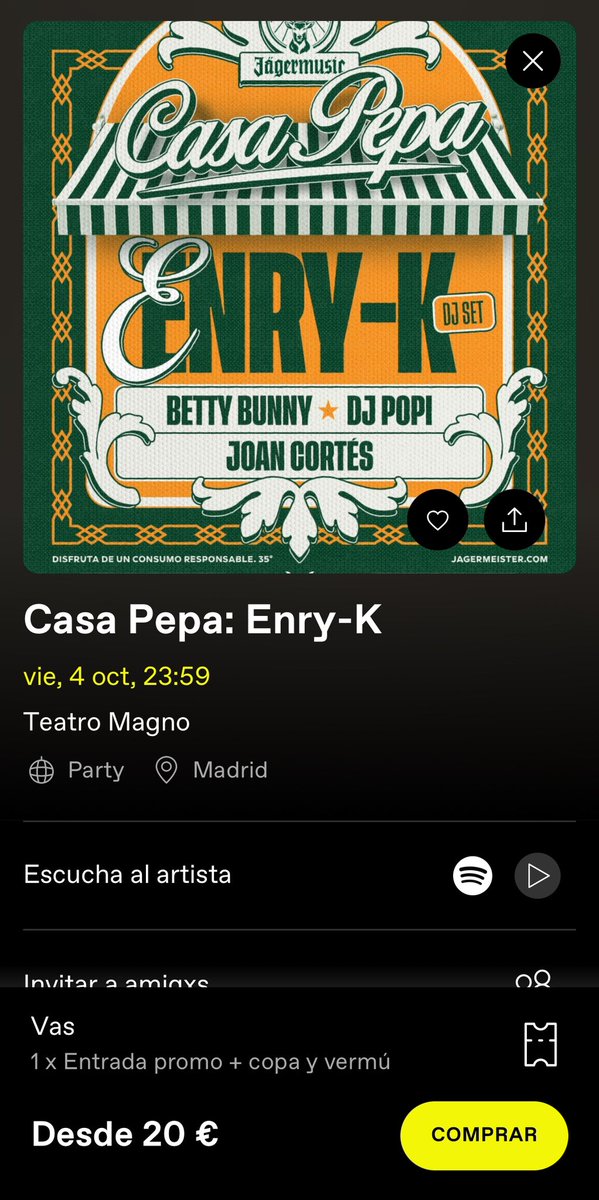 vendo entrada casa pepa pa mañana por 15 eurillos ✌️