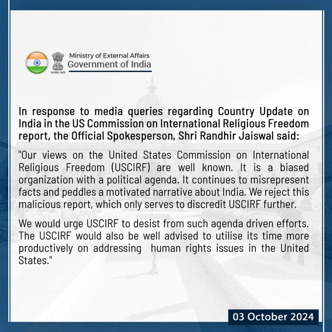 geowithviraj's tweet photo. India's response to USCIRF's biased report on religious freedom in India.
Last paragraph 🤣🤣
#India #USA #USCIRFReport https://t.co/xPYFQ83WaC