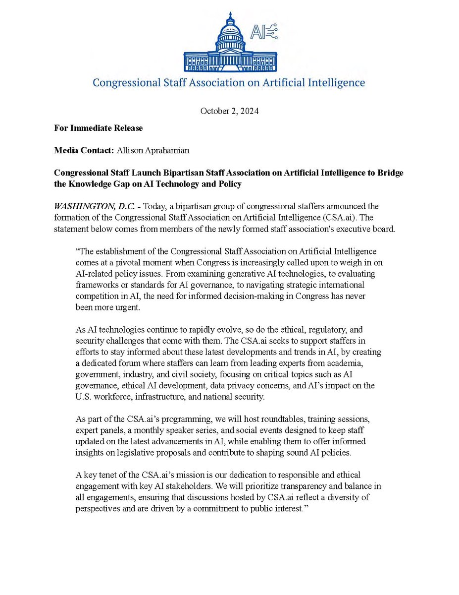 Congressional Staff Association on AI tweet media