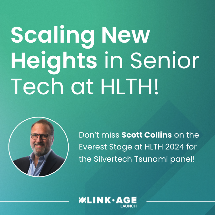 Don’t miss Scott Collins on the Everest Stage at HLTH 2024 for the Silvertech Tsunami panel! He’ll discuss how Link-age Launch enhances seniors' quality of life through technology. Silvertech is a key area for innovation—join the conversation!