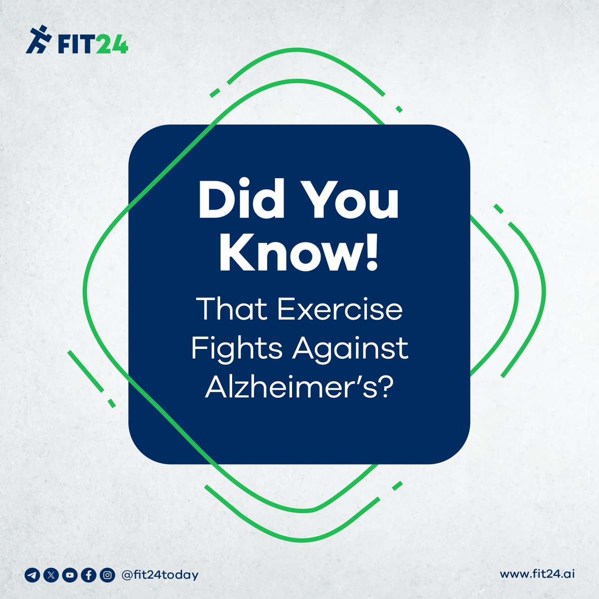 Fit24today's tweet image. Exercise helps prevent neurological decline and reduces memory loss risk. Stay active for better brain health and well-being! 💪

#BrainHealthMatters #AlzheimersPrevention #ExerciseForTheMind #CognitiveHealth #HealthyAging #FightAlzheimers #StayActiveStaySharp #MemoryCare #Fit24