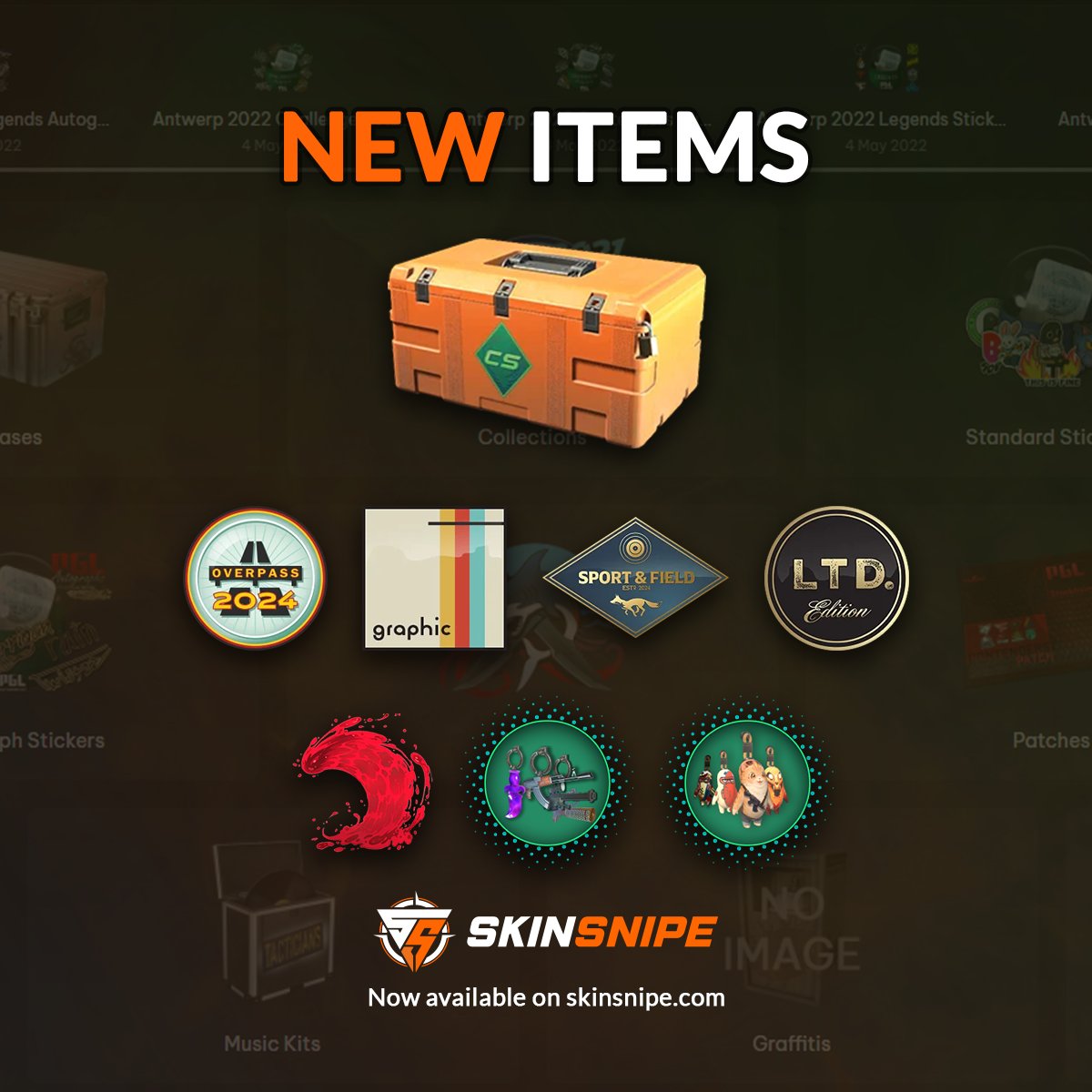 🗣️📢 NEW ITEMS ADDED: ARMORY UPDATE 🔫

🔸Gallery Case
🔸2024 Overpass Collection
🔸Graphic Collection
🔸Sport and Field Collection
🔸Limited Edition Skins
🔸Armory Stickers
🔸Small Arms Charms
🔸Missing Link Charms

skinsnipe.com/containers

#csgo #csgoskin