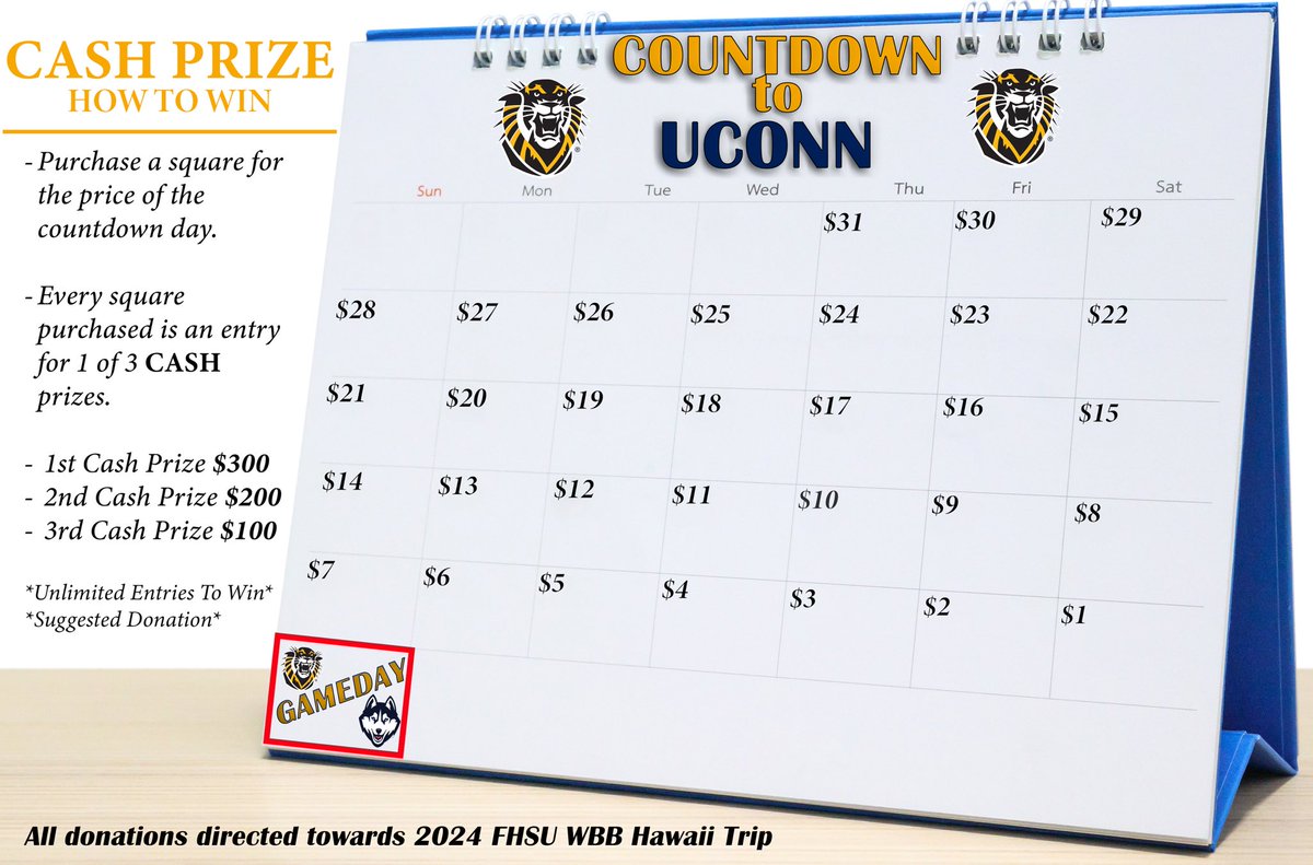 Countdown to UConn! All funds collected will go towards our Hawaii trip! We are thankful for any and all donations!

Donations can go to my venmo or the link provided!
Venmo:  maddypowell2
Link: ets.rocks/3ZRlN2E