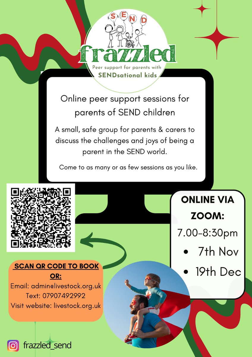 frazzledSEND's tweet photo. We’re really pleased to be running 2 more peer-led sessions for #SEND parents, led by #SEND parents. These are online so you can be based anywhere. 
Sign up by emailing admin@livestock.org.uk or filling in details here
https://t.co/ILplzNoqq3 https://t.co/RCvcqaxUtV