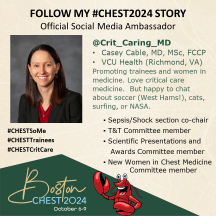 Excited for #CHEST2024 <a href="/accpchest/">CHEST</a> 
Follow me for updates on <a href="/CHESTCritCare/">CHEST Critical Care Network</a> and #CHESTTrainees
See everyone in Boston soon!