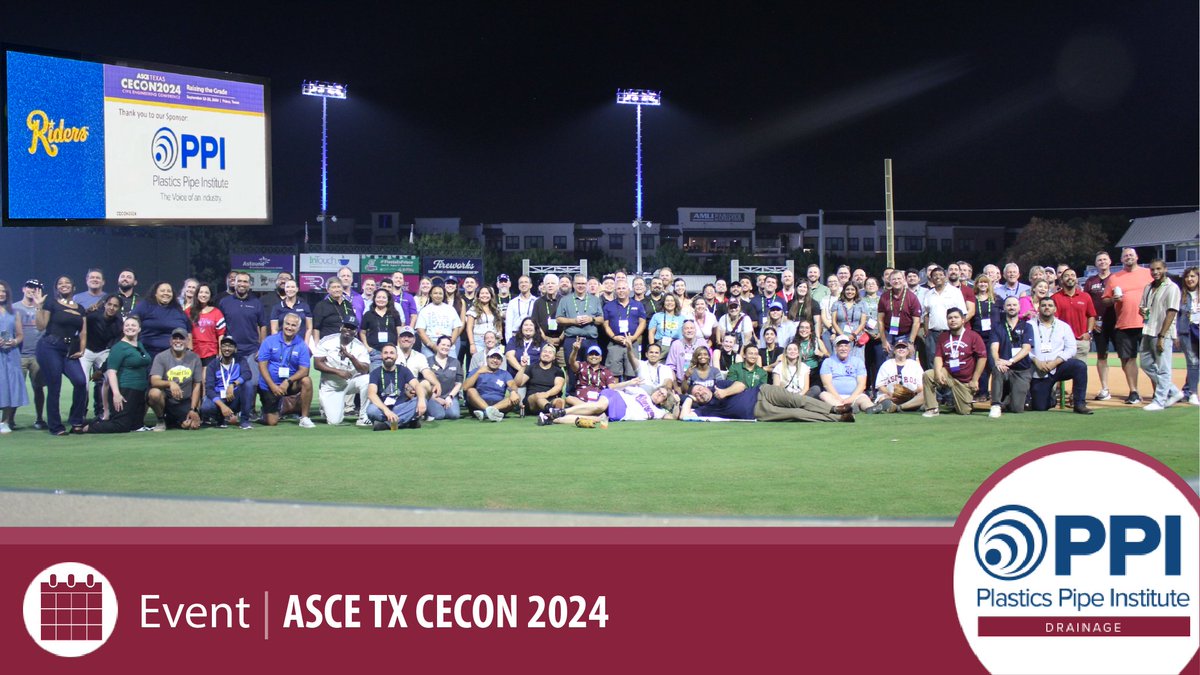 PPIplasticspipe's tweet photo. It was once again a pleasure to engage with attendees at ASCE - Texas Section CECON 2024. The night at Rough Riders Field is always an enjoyable event and Plastics Pipe Institute is proud to sponsor this event when it comes to town. https://t.co/JvX4OBedOC