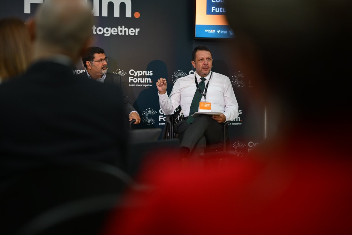 CypForum's tweet photo. On the stage of #CyprusForum, by University Centre for Field Studies @UCYOfficial, “#Bicommunal Business Cooperation: Past, Present and Future” with @StefanSimosas, Mustafa Ergüven, @AndAnd73  and @CharisPsaltis. https://t.co/YArA6Cme4A
