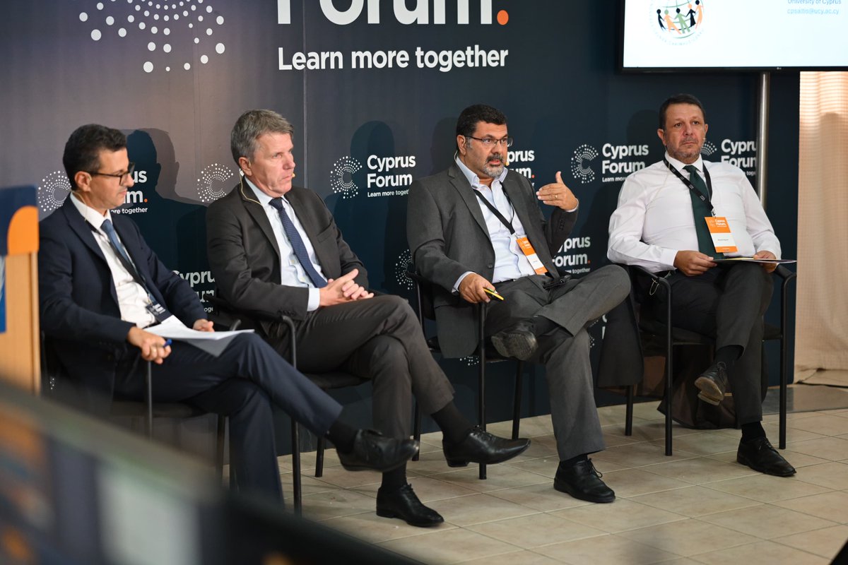 CypForum's tweet photo. On the stage of #CyprusForum, by University Centre for Field Studies @UCYOfficial, “#Bicommunal Business Cooperation: Past, Present and Future” with @StefanSimosas, Mustafa Ergüven, @AndAnd73  and @CharisPsaltis. https://t.co/YArA6Cme4A